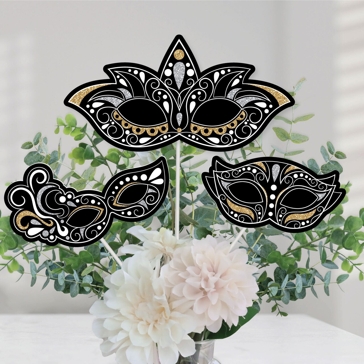 Big Dot of Happiness Masquerade - Carnival Mask Party Centerpiece Sticks - Table Toppers - Set of 15